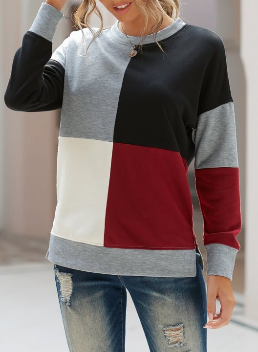 Color Block Round Neck Long Sleeves Sweatshirt