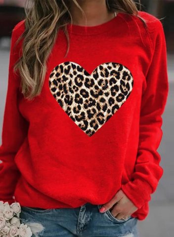 Women's Leopard Heart Sweatshirt Color Block Long Sleeve Round Neck Pullovers