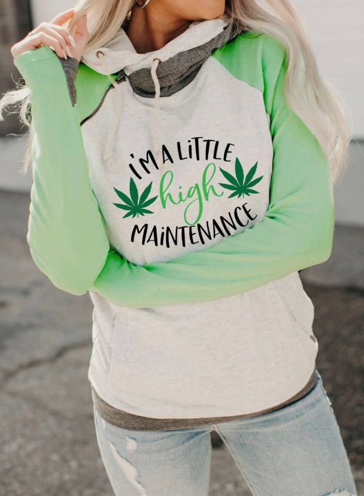 Women's I'm A Little High Maintenance Hoodies Drawstring High Neck Long Sleeve Color Block Letter Casual Hoodies