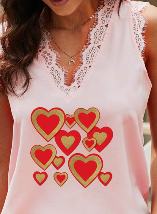 Women's Tank Tops Heart-Shaped Sleeveless V Neck Lace Daily Tank Top