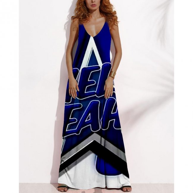 Women's Summer DALLAS COWBOYS Fan Print V-neck Sleeveless Loose Long A-line Dress