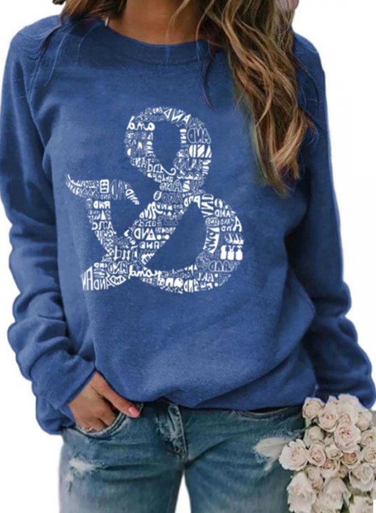 Women's Sweatshirt Casual Solid Symbol Funny Print Round Neck Long Sleeve Daily Pullovers