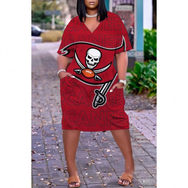 Women's Tampa Bay Buccaneers Printed V-neck Casual Pocket Dress