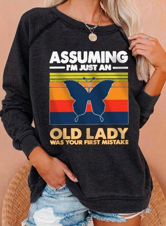 Assuming i'm just an Old Lady Women's Sweatshirts Color-block Round Neck Sweatshirt