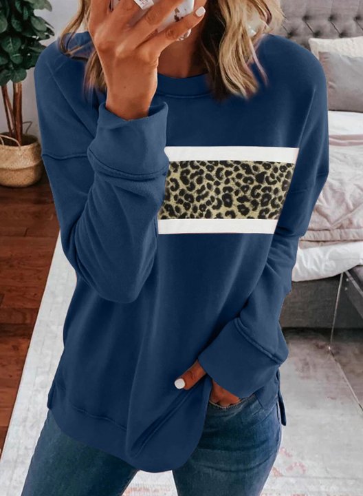 Long Sleeve Round Neck Leopard Sweatshirt