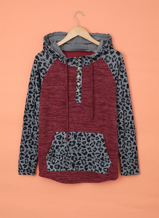 Color Block Leopard Long Sleeves Hoodie