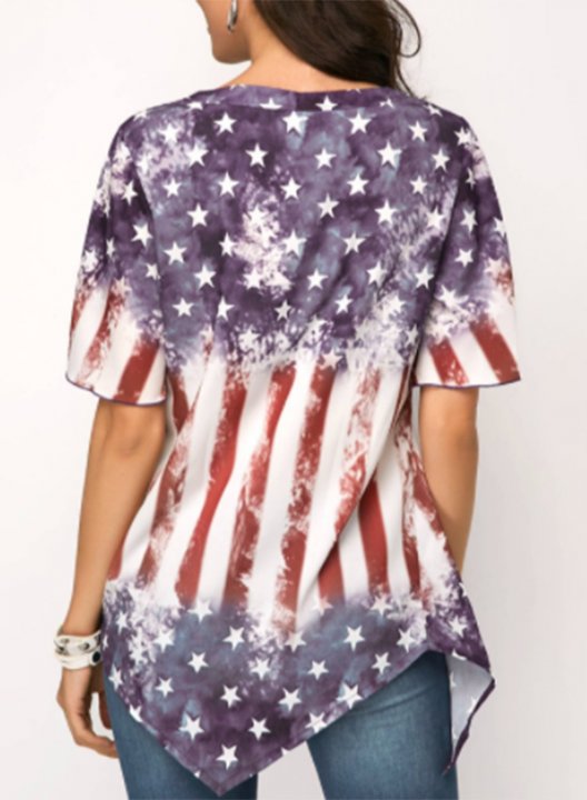 Women's T-shirts American Flag Multicolor Cut-out Criss Cross Short Sleeve Round Neck Casual Daily Tunic T-shirts