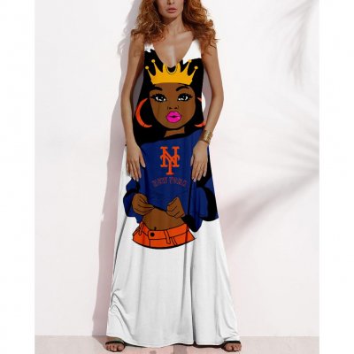 Women's Summer NEW YORK YANKEES Fan Print V-Neck Sleeveless Loose Long A-line Dress