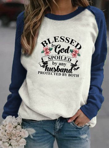 Women's Sweatshirts Floral Blessed By God Spoiled By My Husband Protected By Both Print Long Sleeve Round Neck Casual Sweatshirt