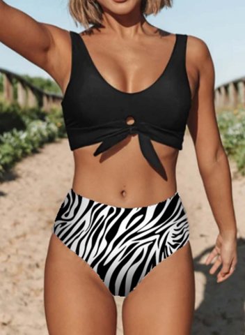 Women's Bikinis Color Block Striped Animal Print Sleeveless Unadjustable U Neck Knot Padded Vacation Bikini