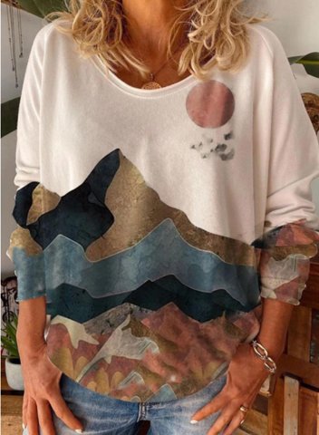 Women's Sweatshirt Casual Landscape Color Block V Neck Long Sleeve Daily T-shirts