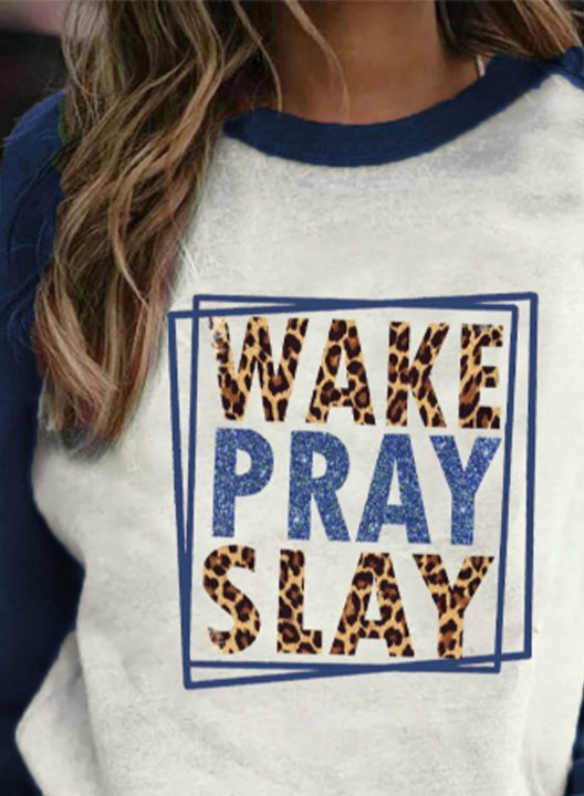 Women's Sweatshirts Color Block Leopard Letter Wake Pray Slay Casual Daily Sweatshirts