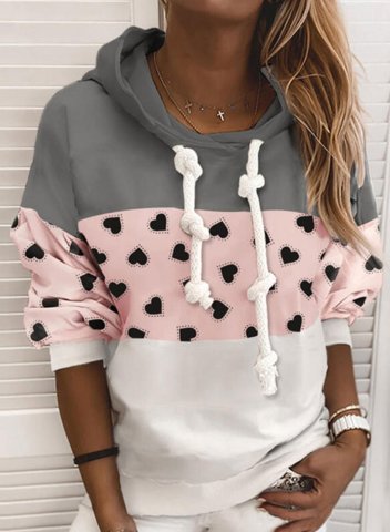 Women's Hoodies Colorblock Heart-shaped Print Long Sleeve Hoodie