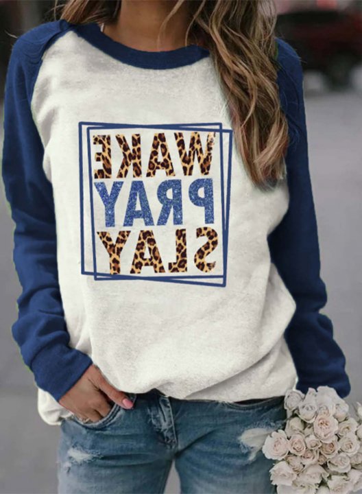 Women's Sweatshirts Color Block Leopard Letter Wake Pray Slay Casual Daily Sweatshirts