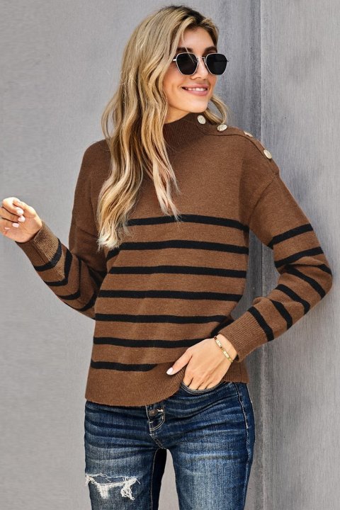 Women's Sweaters Striped Turtleneck Sweaters with Buttons