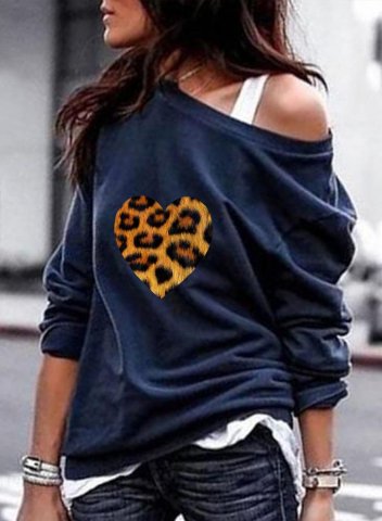 Women's Sweatshirt Casual Leopard Heart Cold Shoulder Solid Round Neck Long Sleeve Daily Pullovers