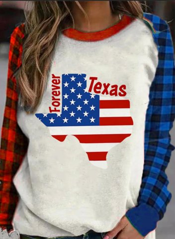 Women's Forever Texas & Flag Print Texas Independence Day Sweatshirt Color Block Festival Long Sleeve Round Neck Casual Daily Pullovers