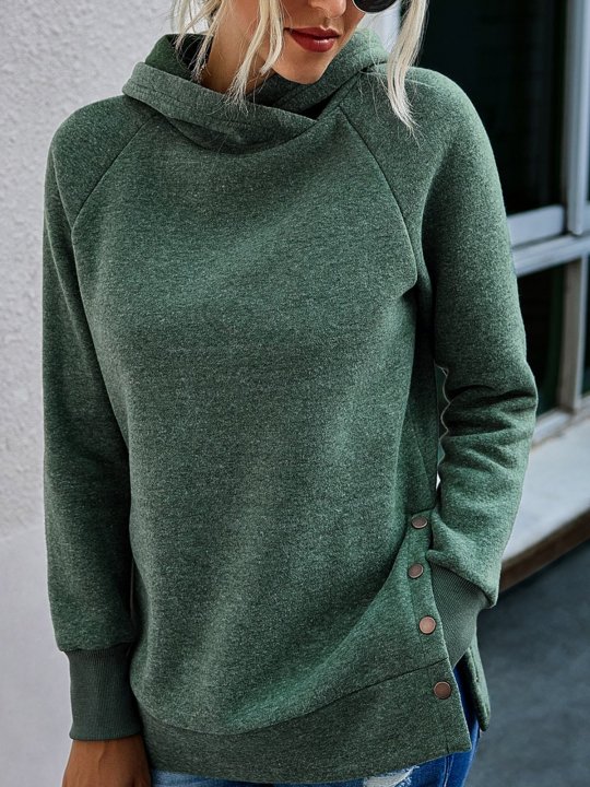 Long Sleeve Casual Buttoned Hoodie Sweatshirt