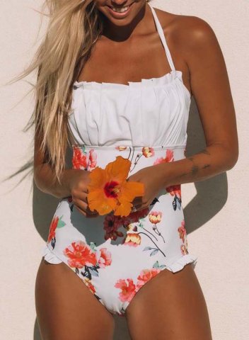 Women's One-Piece Swimsuits One-Piece Bathing Suits Floral Multicolor Halter Swimsuits
