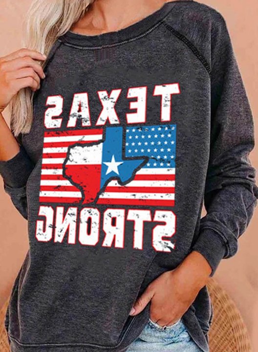 Women's Sweatshirts Letter Color Block Flag Long Sleeve Round Neck Casual Sweatshirt