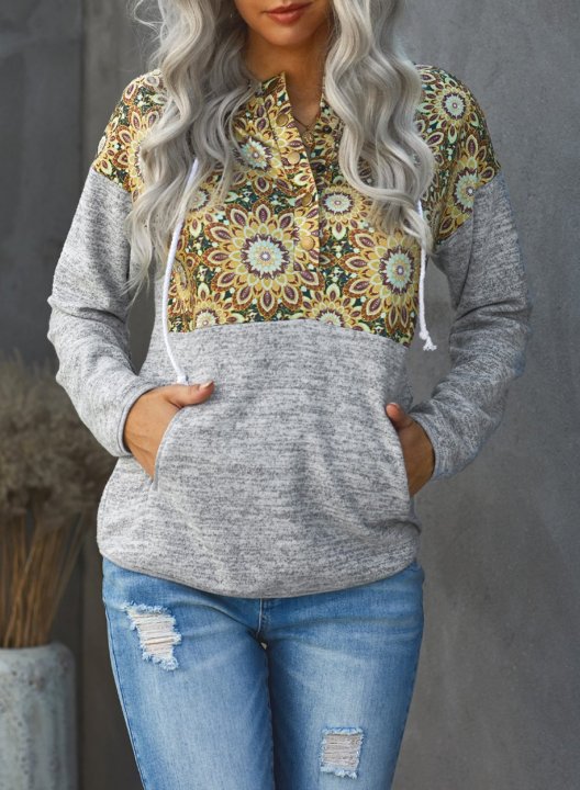 Geometric Long Sleeve Hooded Sweatshirt