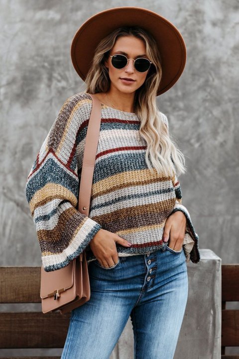 Women's Sweaters Dropped Shoulder Striped Relaxed Sweaters