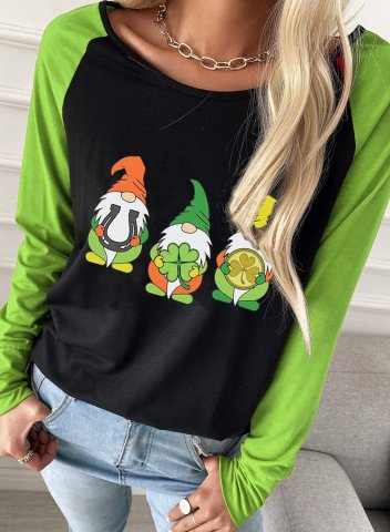 Women's Cute St Patricks Day Gnome T-shirts Graphic Print Long Sleeve Round Neck Daily T-shirt