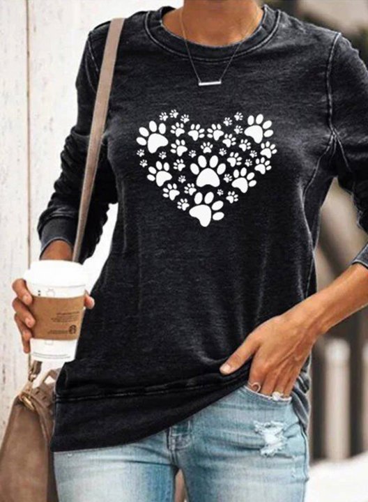 Women's Dog paw print Print Round Neck Daily Sweatshirt