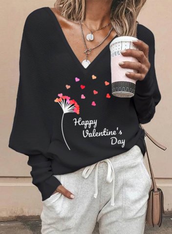 Women's Happy Valentine's Day Heart Print Sweatshirt Casual Letter Solid V Neck Long Sleeve Daily Sweatshirt