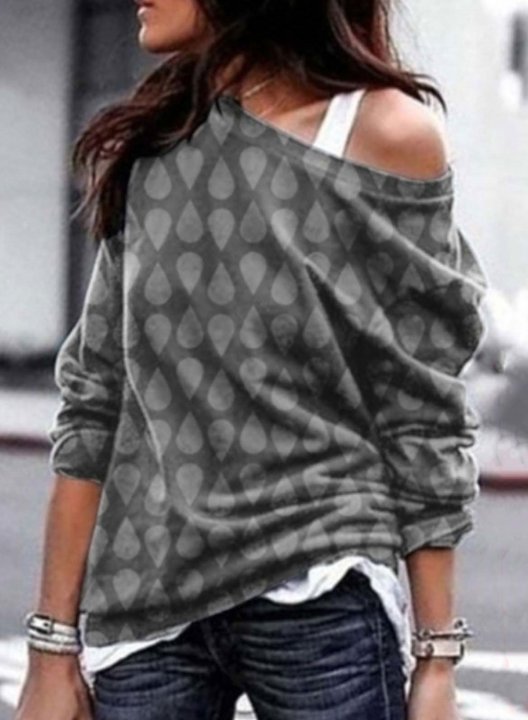 Women's Sweatshirts Off Shoulder Long Sleeve Polka Dot Sweatshirts