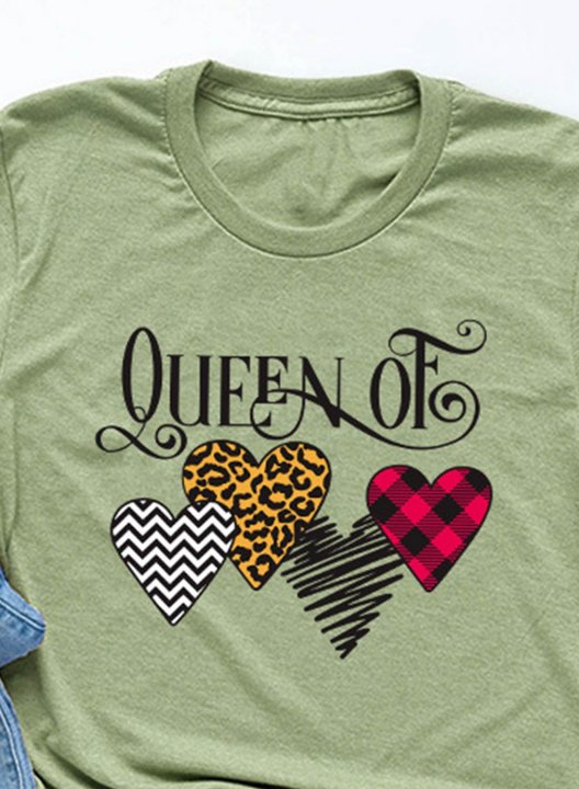 Women's T-shirts Leopard Plaid Letter Heart-shaped Short Sleeve Round Neck Daily T-shirt