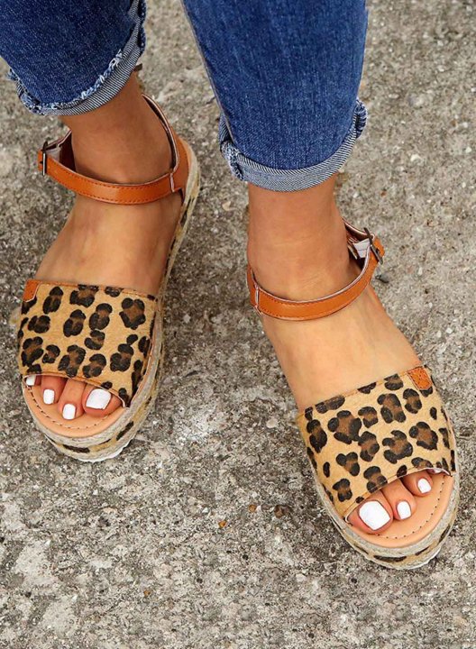 Women's Sandals Leopard PU Leather D-ring Casual Daily Summer Sandals