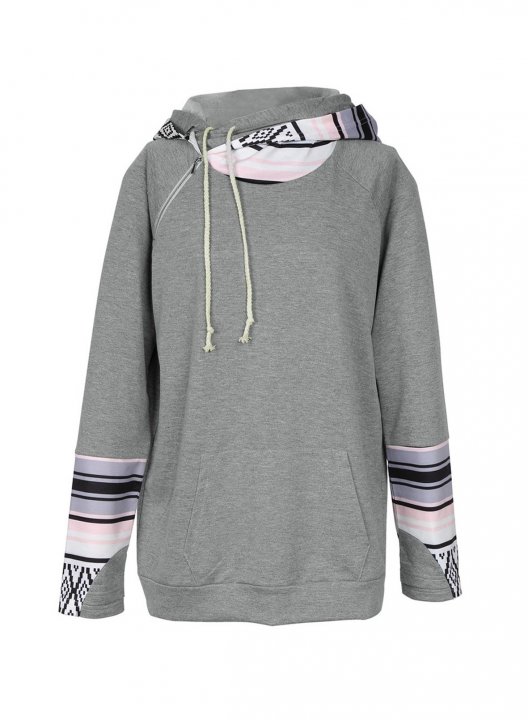 Long Sleeve Color Block Casual Hoodie