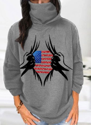 Women's Hoodies American Flag Long Sleeve Color Block Hoodies