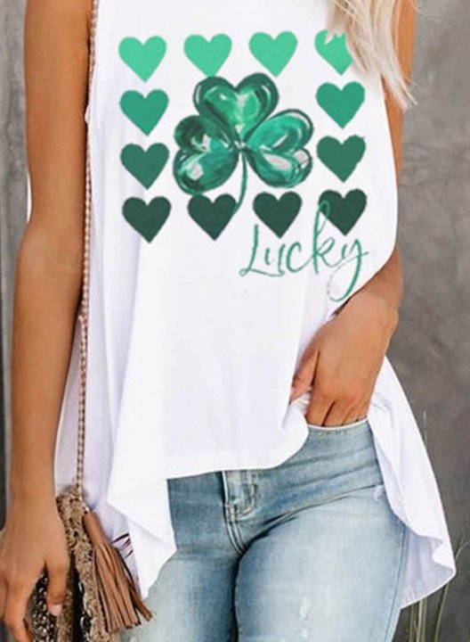 Women's St Patrick's Day Tank Tops Clover-print Festival Sleeveless Round Neck Casual Daily Tank Top