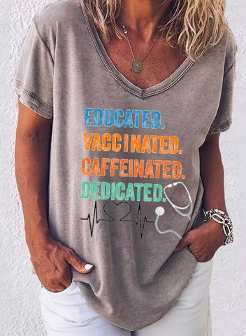 Women's T-shirts Letter Print Short Sleeve V Neck Daily T-shirt