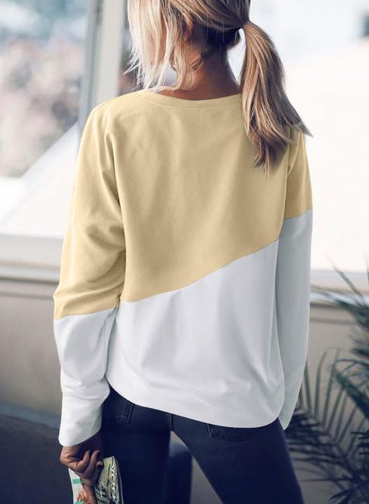 Color Block Long Sleeve Round Neck Casual Sweatshirt