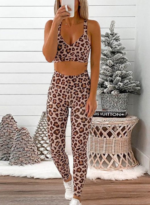 Women's Sports Sets Leopard Sleeveless U Neck Casual Daily Sports Sets