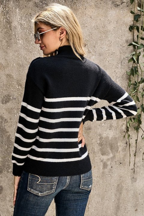 Women's Sweaters Striped Turtleneck Sweaters with Buttons