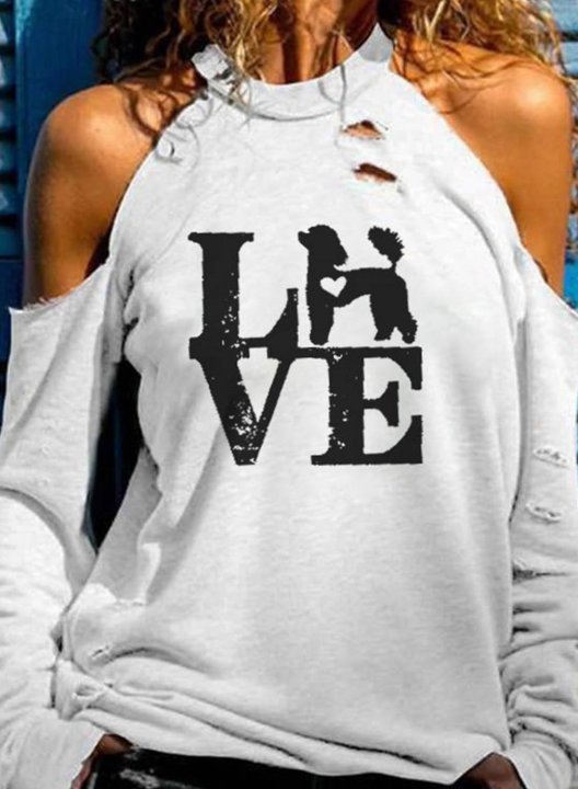 Women's Sweatshirt Letter Love Print Long Sleeve Round Neck Cut-out Cold-shoulder Daily T-shirt