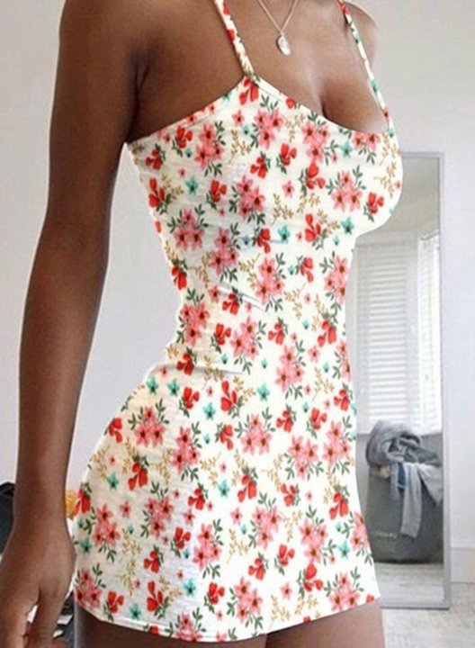 Women's Mini Dresses Floral Sleeveless Spaghetti Bodycon Mini Dress