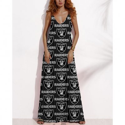 Women's Summer LAS VEGAS RAIDERS Fan Print V-neck Sleeveless Loose Long A-line Dress