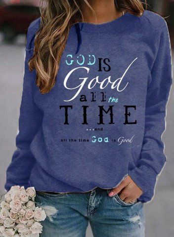 Women's God is Good All The Time Quotes Sweatshirt Solid Letter Long Sleeve Round Neck Daily Casual Sweatshirt