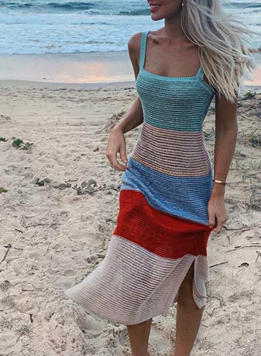 Women's Midi Dresses Multicolor Shift Sleeveless Spaghetti Vacation Beach Daily Boho Midi Dress