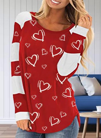 Women's Sweatshirt Pullover Heart-shaped Color Block Long Sleeve Round Neck Casual Basic Pullover