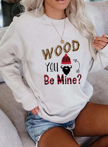 Women's Sweatshirts Round Neck Long Sleeve Plaid Letter Casual Sweatshirts