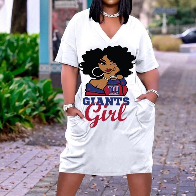 New York Giants V-Neck Jacket Short-Sleeved Bat-Sleeved Dress