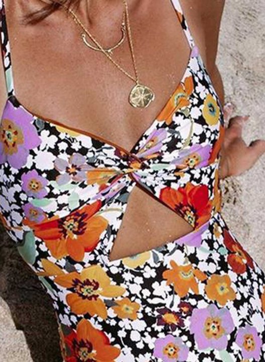 Women's One-Piece Swimsuits One-Piece Bathing Suits Floral Spaghetti Casual One-Piece Swimsuits One-Piece Bathing Suits