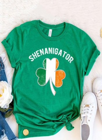 Women's St Patrick's Day T-shirts Casual Flag Letter Solid Round Neck Short Sleeve Daily T-shirts