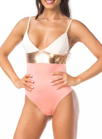 Women's Swimsuit Color Block Spaghetti Open Back Vacation One-Piece Swimsuits One-Piece Bathing Suits